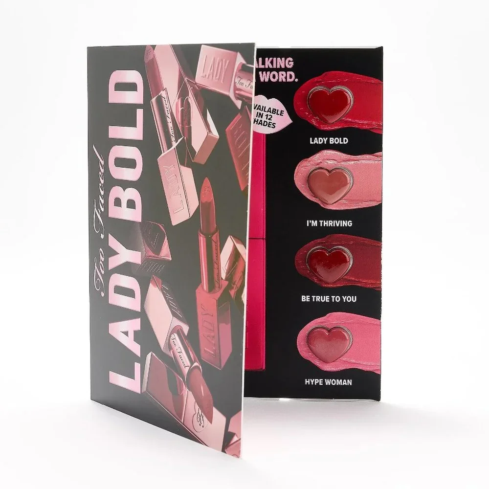 2 x Too Faced Lady Bold Lipstick 4 Samples Smooths Creamy Feather Resistence